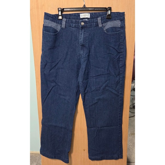 RY Diverse Sz 14P Two Tone Jeans Women's Blue Denim Rhinestone Pocket Stretch - Picture 1 of 5